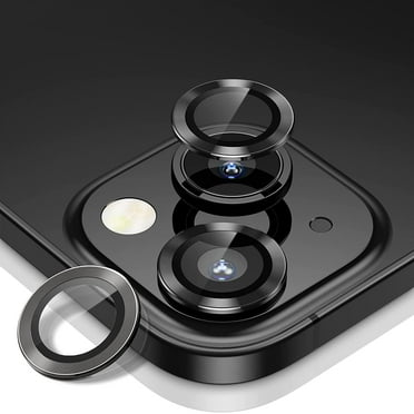 For Apple iPhone 15 / iPhone 15 Plus Metal Ring Crystal Tempered Glass Camera Len Protector Cover Black