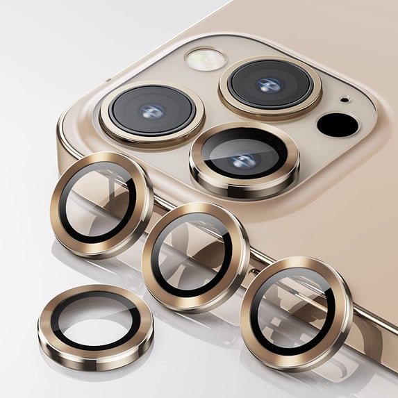 For Apple iPhone 154 Pro / iPhone 15 Pro Max Metal Ring Crystal Tempered Glass Camera Len Protector Cover Gold