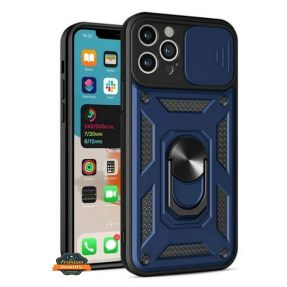 For Apple iPhone 16 (6.1") Built in Sliding Camera Lens Protection & Finger Ring Stand Holder Hybrid PC Shockproof Phone Case Cover by Xpression - Blue