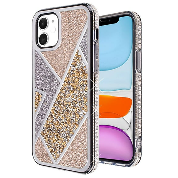 For Apple iPhone 16 (6.1") Cute Fancy Glitter Bling Diamond Rhinestone Sparkly Bumper Fashion Shiny Hybrid Rugged TPU Cover ,Xpm Phone Case [ Gold ]