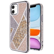 For Apple iPhone 16 6.1 Cute Fancy Glitter Bling Diamond Rhinestone Sparkly Bumper Fashion Shiny Hybrid Rugged TPU Cover ,Xpm Phone Case [ Gold ]