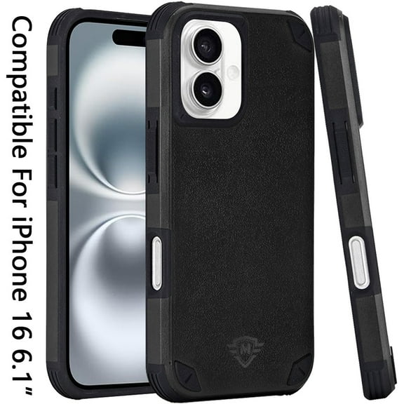 For Apple iPhone 16 (6.1") Heavy Duty Dual-Layer Rugged Protection, Shockproof Protective Tough Magnetic Compatible with MagSafe Cover ,Xpm Phone Case [ Black ]