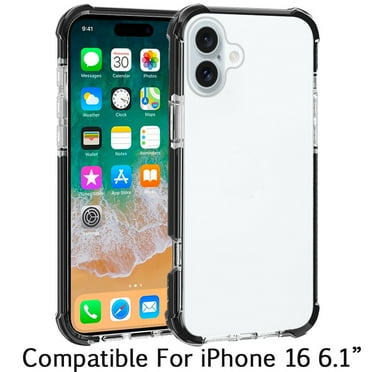 For Apple iPhone 16 (6.1") Hybrid Transparent Acrylic Rubber Gummy Gel Hard PC Silicone TPU Color Bumper Frame Cover ,Xpm Phone Case [ Clear / Black ]