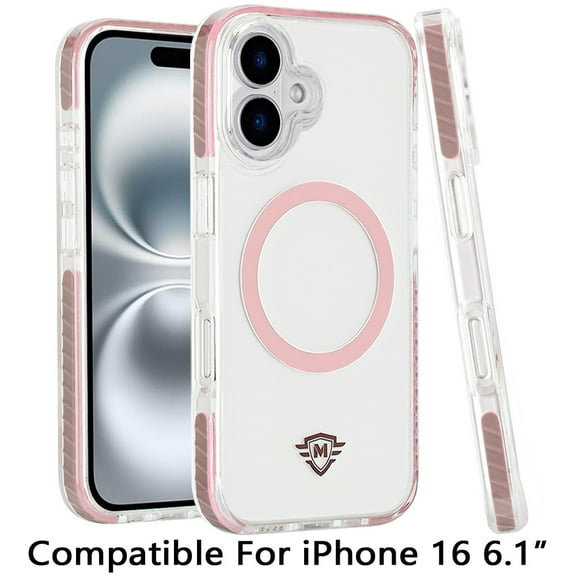 For Apple iPhone 16 (6.1") Hybrid Transparent TPU Circle Magnetic [Compatible with MagSafe] Shockproof Color Frame Bumper Cover ,Xpm Phone Case [ Pink ]