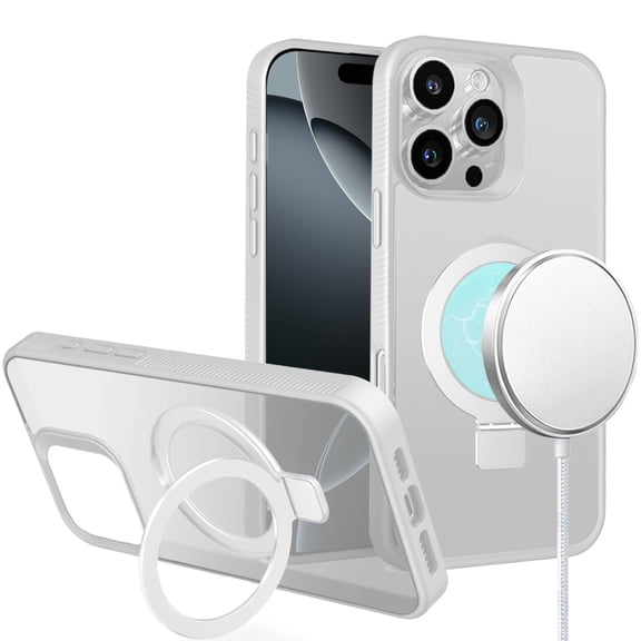 For Apple iPhone 16 (6.1") Magnetic Circle Kickstand with MagSafe Compatible Matte Skin Rugged Bumper Ring Holder Cover ,Xpm Phone Case [ Clear ]