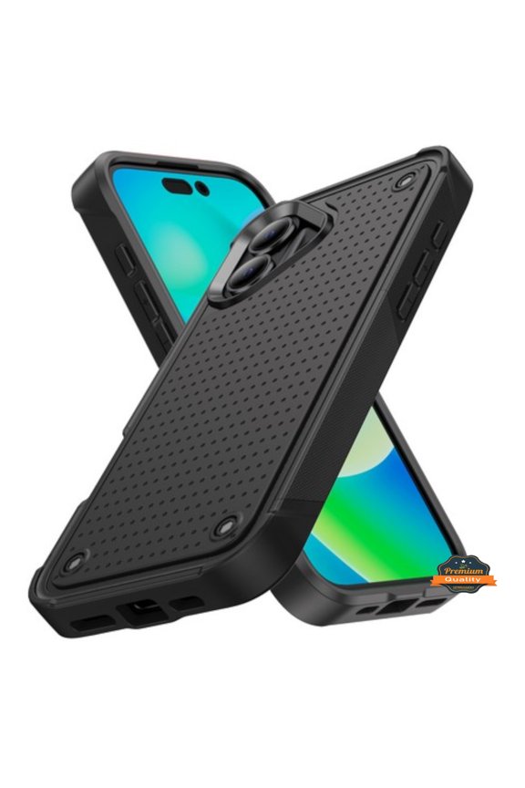 For Apple iPhone 16 (6.1") Shockproof Non-Slip Textured Heavy Duty Rugged TPU Drop Military Protection Tough Bumper Phone Case Cover by Xpression - Black