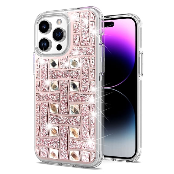 For Apple iPhone 16 (6.1") Sparkly 3D Design Diamond Shockproof Protective Bling Rhinestone Hybrid Skin PC + TPU Cover ,Xpm Phone Case [ Pinwheel Pink ]