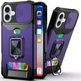 thumbnail image 1 of For Apple iPhone 16 (6.1") Wallet Case with Ring Stand & Slide Camera Cover Credit Card Slot Holder, Military Grade Cover ,Xpm Phone Case [ Purple ], 1 of 11