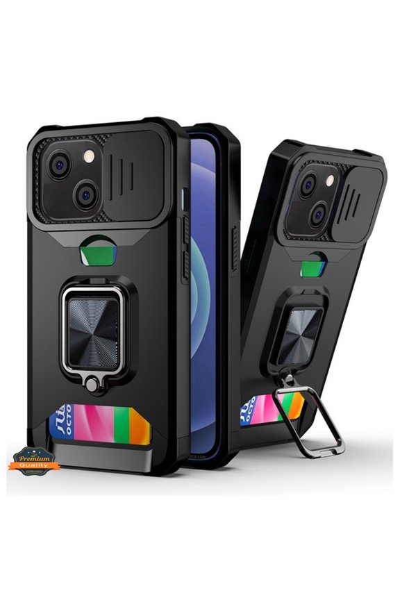 For Apple iPhone 16 (6.1") Wallet Designed with Camera Protection, Card Slot & Ring Kickstand Magnetic Car Mount Phone Case Cover by Xpression - Black