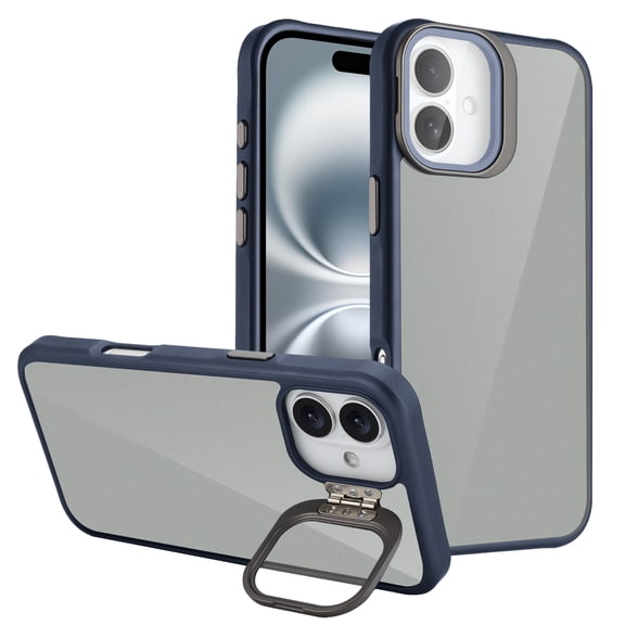 For Apple iPhone 16 Flip Fold Camera Lens Protection Kickstand Shockproof Protective Hybrid Case Cover Blue
