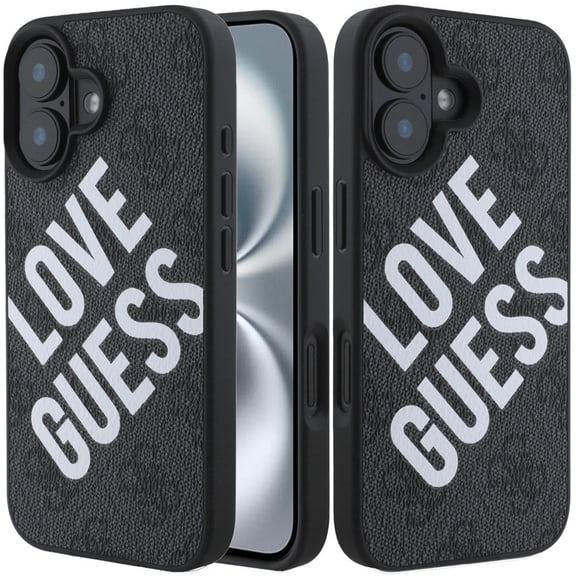 For Apple iPhone 16 - (GUESS) - HC MAGSAFE PU 4G BIG LOVE GUESS LOGO BLACK (GUESS#74)