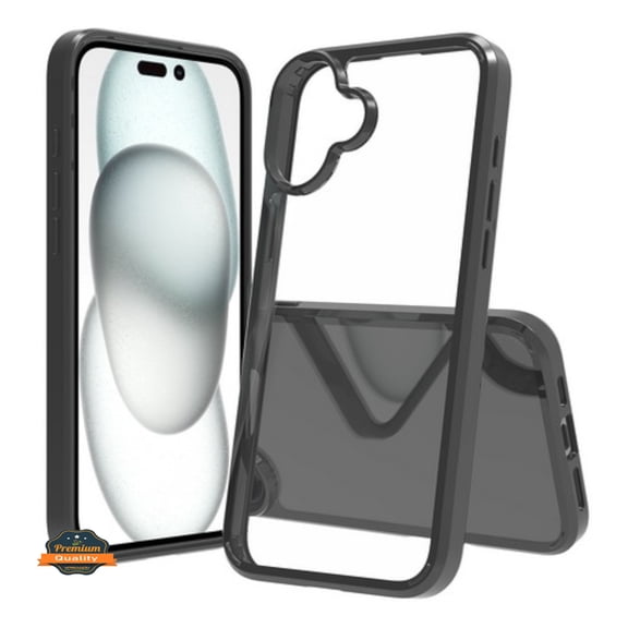 For Apple iPhone 16 Plus (6.7") Crystal HD Clear Back Panel + TPU Bumper Frame Hybrid Slim Hard Shockproof Defender Phone Case Cover by Xpression - Black