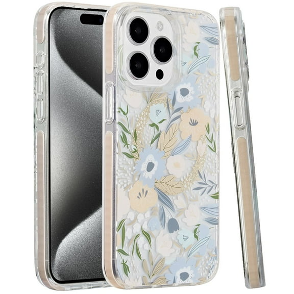 For Apple iPhone 16 Plus (6.7") Floral Pattern Design Cute Clear Hybrid Compatible with Magsafe Double Layer Soft TPU Hard PC Cover ,Xpm Phone Case [ Off-White Floral ]