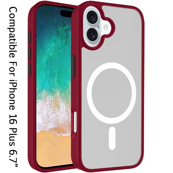 For Apple iPhone 16 Plus (6.7") Hybrid Cases Compatible with MagSafe Clear Transparent and Colorful Buttons Frame Hard TPU Cover ,Xpm Phone Case [ Red ]