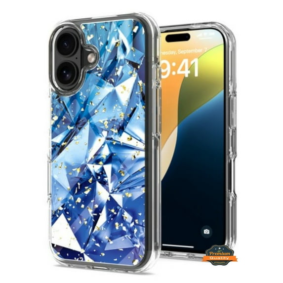 For Apple iPhone 16 Plus (6.7") Hybrid Fashion Stylish Trendy Picture Design Hard Back PC Shockproof TPU Slim Protective Phone Case Cover by Xpression - Marble Blue White