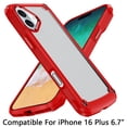 thumbnail image 1 of For Apple iPhone 16 Plus (6.7") Hybrid Transparent Rubber with Metal Buttons & Camera Edges Hard TPU Corner Bumper Cover ,Xpm Phone Case [ Red ], 1 of 8