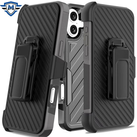 For Apple iPhone 16 Plus (6.7") Premium Design Hybrid lined with Belt Clip Holster Shockproof Rugged Textured 2in1 Non Slip Tough Cover ,Xpm Phone Case [ Gray ]