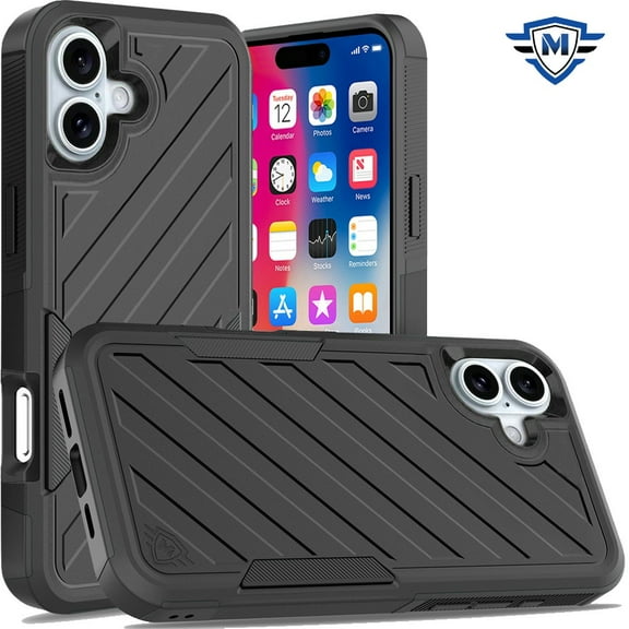 For Apple iPhone 16 Plus (6.7") Premium Design Hybrid lined Shockproof Rugged Textured 2in1 Hard PC & Silicone TPU Non Slip Tough Cover ,Xpm Phone Case [ Black ]
