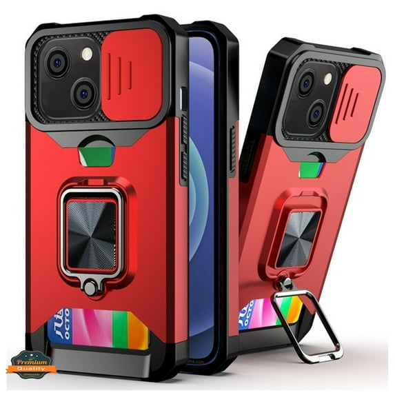 For Apple iPhone 16 Plus (6.7") Wallet Designed with Camera Protection, Card Slot & Ring Kickstand Magnetic Car Mount Phone Case Cover by Xpression - Red