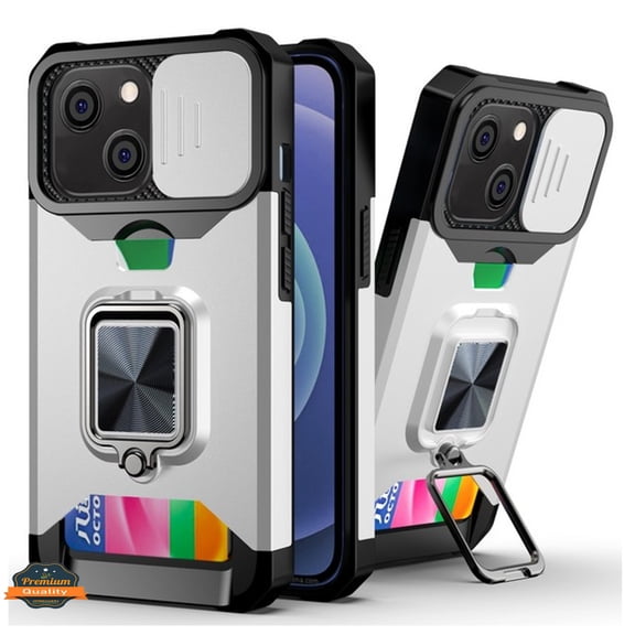 For Apple iPhone 16 Plus (6.7") Wallet Designed with Camera Protection, Card Slot & Ring Kickstand Magnetic Car Mount Phone Case Cover by Xpression - Silver