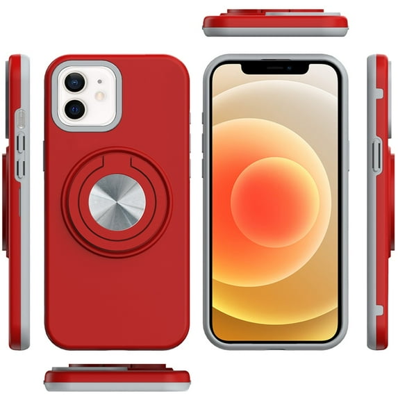 For Apple iPhone 16 Pro (6.3") Case, Metal Matte Hybrid with Invisible Rotational Ring Stand, Car Mount Friendly, Military Grade Slim Fit Sturdy Phone Cover (Red)