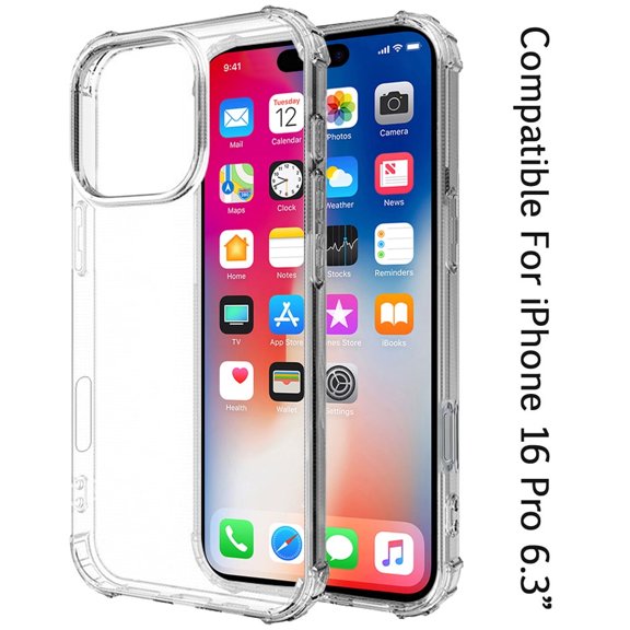 For Apple iPhone 16 Pro (6.3") Hybrid Transparent Thick TPU Rubber Silicone 4 Corners Gel Shockproof Protective Back Cover ,Xpm Phone Case [ Clear ]
