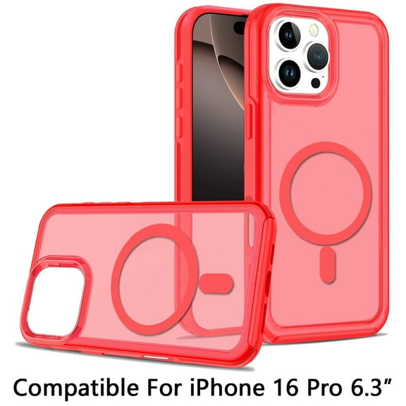 For Apple iPhone 16 Pro (6.3") Strong MagSafe Compatible Shockproof Hybrid Glossy Oil Protective Slim Hard Dual Layer TPU + PC Cover ,Xpm Phone Case [ Red ]