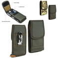 thumbnail image 1 of For Apple iPhone 16 Pro (6.3") Universal Nylon Pouch Case Vertical Phone Holster with Dual Card Slots, Pen Holder, Belt Clip Loop & Hook Cover - Green, 1 of 9