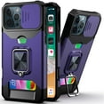 thumbnail image 1 of For Apple iPhone 16 Pro (6.3") Wallet Case with Ring Stand & Slide Camera Cover Credit Card Slot Holder, Military Grade Cover ,Xpm Phone Case [ Purple ], 1 of 11