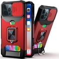 thumbnail image 1 of For Apple iPhone 16 Pro (6.3") Wallet Case with Ring Stand & Slide Camera Cover Credit Card Slot Holder, Military Grade Cover ,Xpm Phone Case [ Red ], 1 of 8