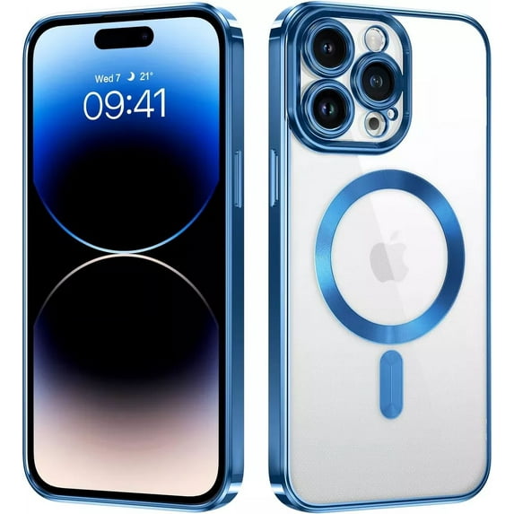 For Apple iPhone 16 Pro MagSafe Magnetic Case with HaloLock Shockproof Protective Electroplating Clear Cover - Blue