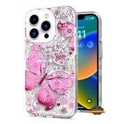 For Apple iPhone 16 Pro Max 6.9" Hybrid Trendy Image Patterns Design Transparent Hard Back Shockproof TPU Rubber Phone Case Cover by Xpression - Pink Butterfly