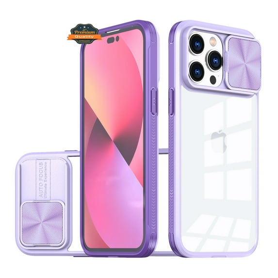 For Apple iPhone 16 Pro Max (6.9") Slide Camera Cover Lens protector Anti-Scratch Shockproof Clear Back and Color Frame Bumper Phone Case Cover by Xpression - Purple