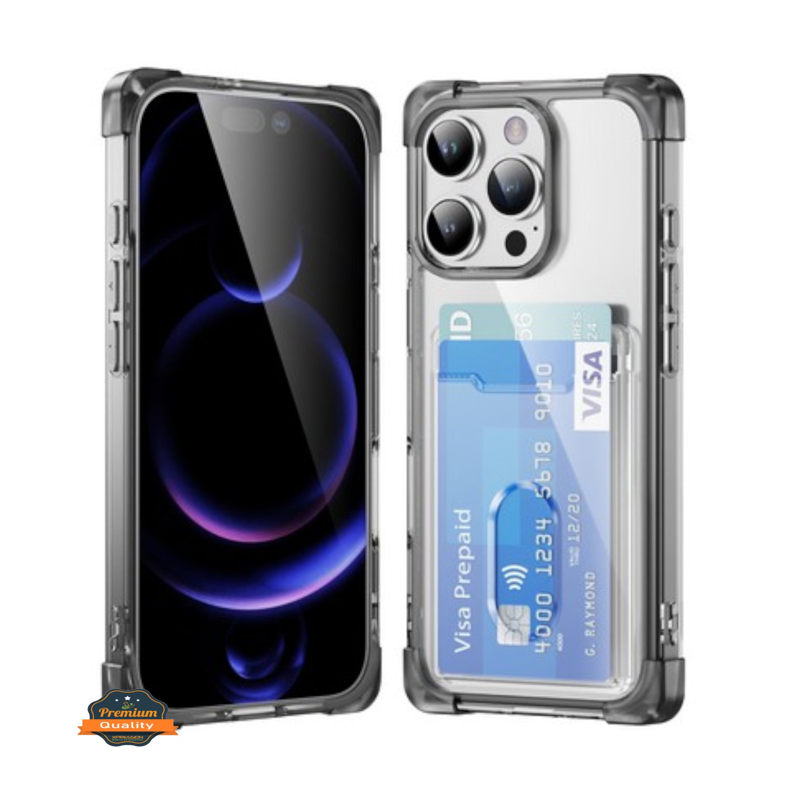 For Apple iPhone 16 Pro Max (6.9") Wallet Clear Case with Credit Card Holder  Rubber Silicone TPU Protection Corner Bumper Shockproof Phone Case Cover by  Xpression - Purple - Walmart.com
