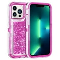 thumbnail image 1 of For Apple iPhone 16 Pro Max Dual Layer Protective Shockproof Tough Defender Sparkling Liquid Glitter Heart Case Cover Pink, 1 of 5