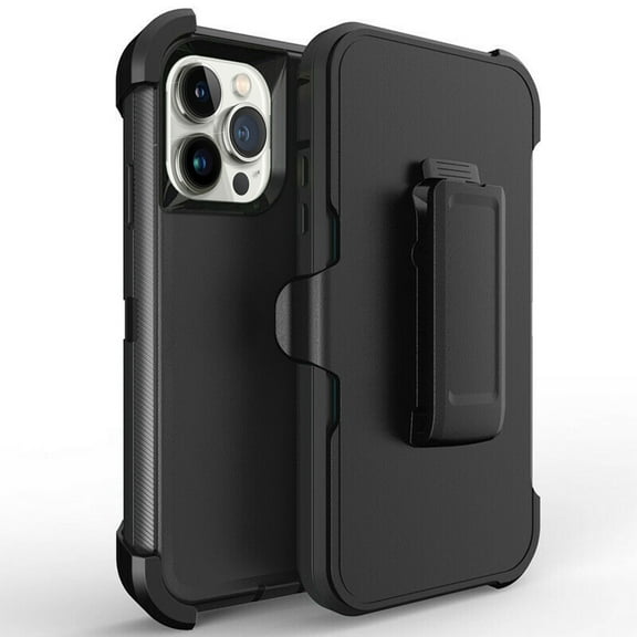 For Apple iPhone 16 Pro Max Heavy Duty Armor Shockproof Protective Hybrid Case Cover With Clip Black/Black