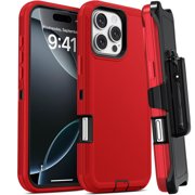 For Apple iPhone 16 Pro Max Heavy Duty Armor Shockproof Protective Hybrid Case Cover With Clip Red/Black