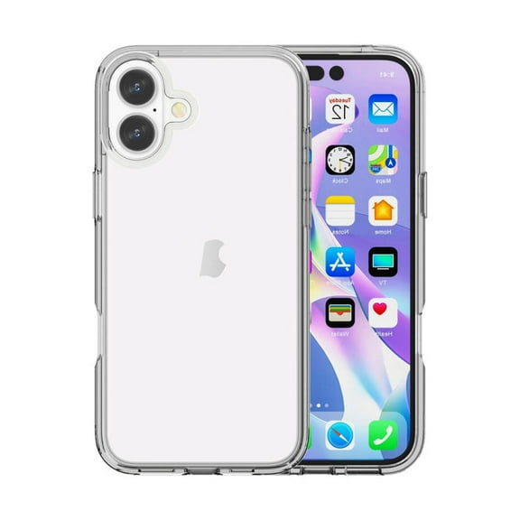 For Apple iPhone 16 Transparent Dual Layer Heavy Duty Armor Defender Hybrid Case Cover With Clip Clear