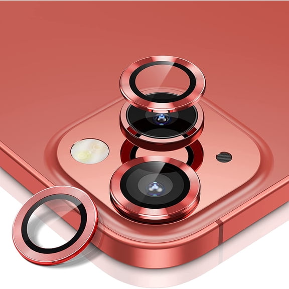 For Apple iPhone 16 / iPhone 16 Plus Metal Ring Crystal Tempered Glass Camera Len Protector Cover Red