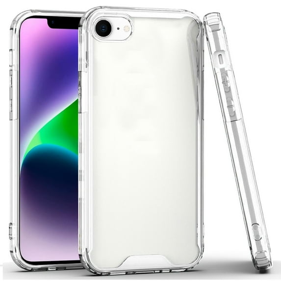For Apple iPhone 16e Case, Clear Colored Shockproof Transparent Hard PC + Rubber TPU Hybrid Bumper Shell Slim Protective Phone Cover (Clear)