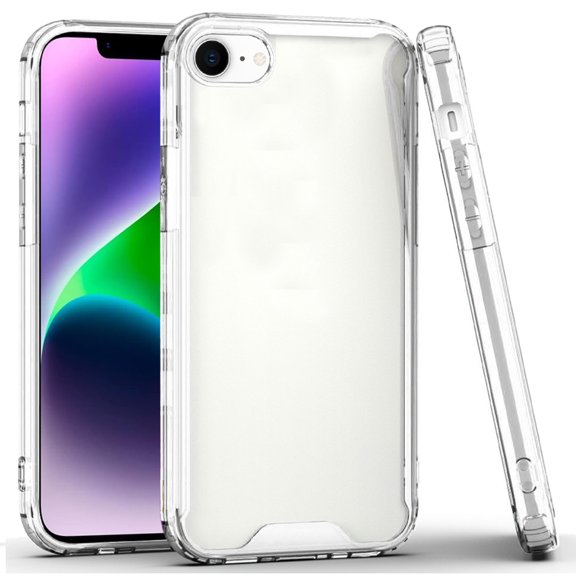 For Apple iPhone 16e Case, Clear Colored Shockproof Transparent Hard PC + Rubber TPU Hybrid Bumper Shell Slim Protective Phone Cover (Clear)