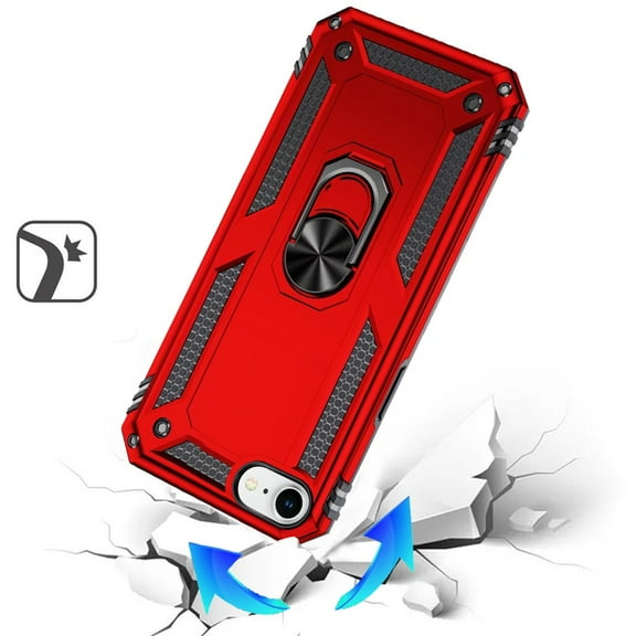 For Apple iPhone 16e Case, Hybrid Shockproof Durable 360 Degree Rotatable Ring Stand Holder Kickstand Fit Magnetic Car Mount Phone Cover (Red)