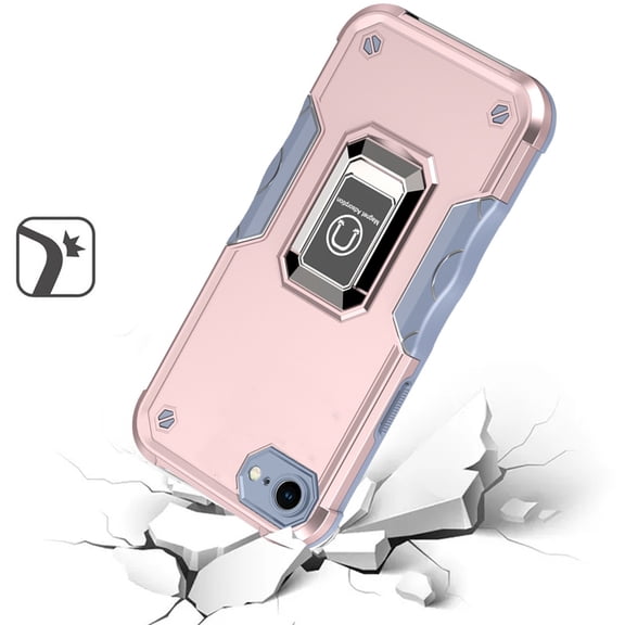 For Apple iPhone 16e Case, Hybrid Stand Magnetic Ring Holder Kickstand Heavy Duty Rugged Drop Silicone & Hard PC Shockproof Phone Cover (Rose Gold)