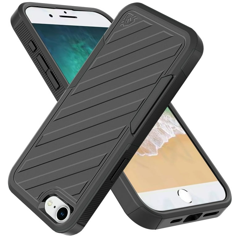 For Apple iPhone 16e Case, Hybrid lined shockproof dual layer Rugged 2in1  Hard PC & Silicone TPU Non Slip Textured Tough Armor Phone Cover (Black)