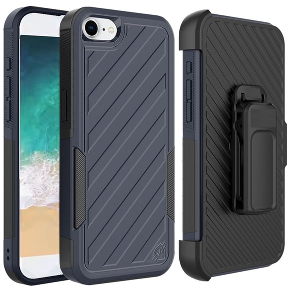 For Apple iPhone 16e Case, Rugged 2in1 Armor Combo Belt Clip Holster, Non-Slip Tough Hybrid lined Shockproof Case Phone Cover (Blue)