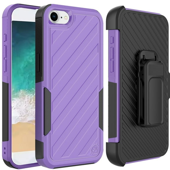 For Apple iPhone 16e Case, Rugged 2in1 Armor Combo Belt Clip Holster, Non-Slip Tough Hybrid lined Shockproof Case Phone Cover (Dark Purple / Black)