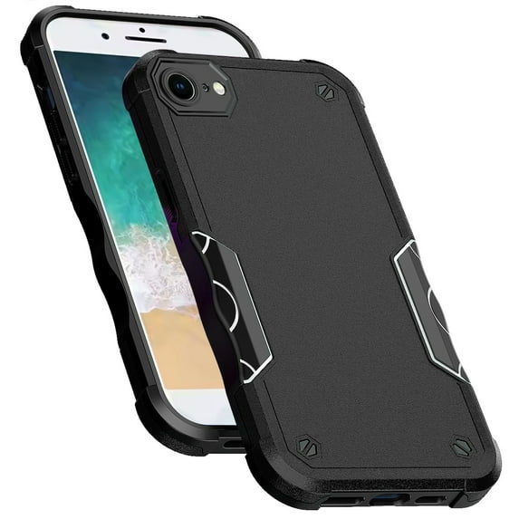 For Apple iPhone 16e Case, Slim Tough Shockproof Hybrid Heavy Duty 2in1 Dual Layer TPU Bumper Rugged Rubber Defend Armor Phone Cover (Black)