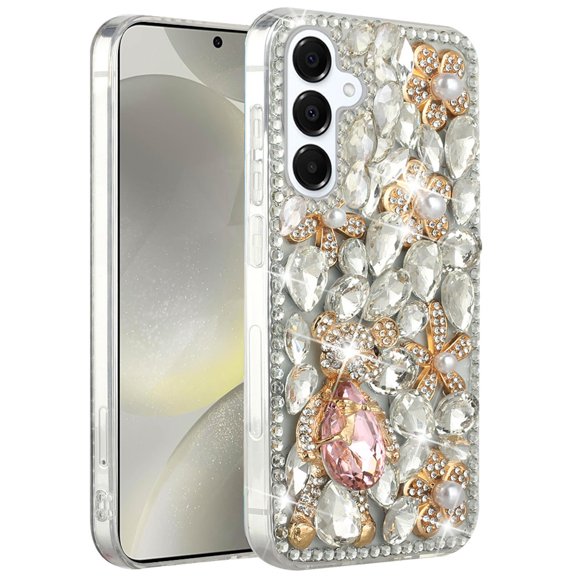 For Apple iPhone 16e (E edition) Case, Bling Crystal 3D Full Diamonds Luxury Sparkle Rhinestone Hybrid Protective Phone Cover (Silver Panda Floral)