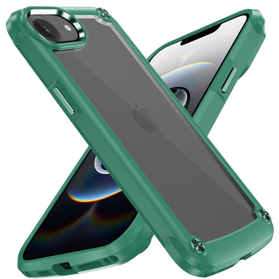 For Apple iPhone 16e Hybrid Transparent Rubber with Metal Buttons & Camera Edges Hard TPU Corner Frame Bumper Cover, XPM Phone Case [Might Green]