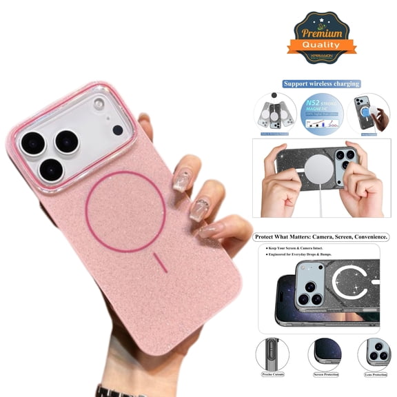 For Apple iPhone 17 AIR Bling Glitter Magnetic Case Sparkle Slim TPU Shockproof Phone Cover [Pink]